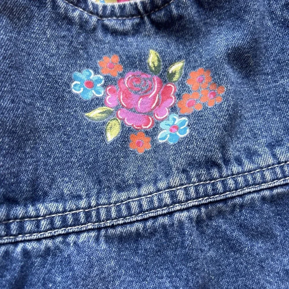 Vintage 90s Y2K Childrens Place Denim Baby Girl Dress Set 6-9 Months Flowers
